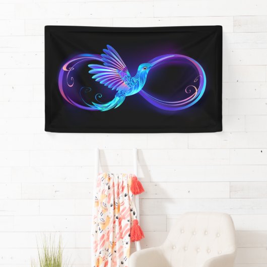 Neon Oneindigheidssymbool met Glowende Kolibrie Spandoek (Insitu)