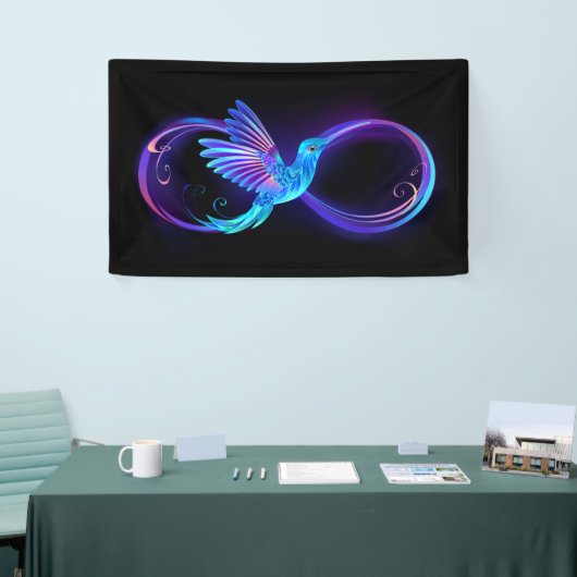 Neon Oneindigheidssymbool met Glowende Kolibrie Spandoek (Beurs)