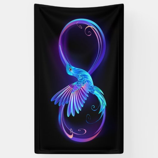 Neon Oneindigheidssymbool met Glowende Kolibrie Spandoek (Verticaal)