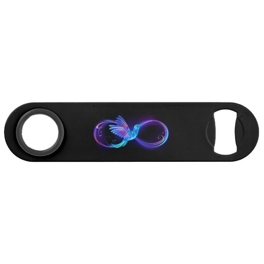 Neon Oneindigheidssymbool met Glowende Kolibrie Speed Flessenopener (Voorkant (Horizontaal))