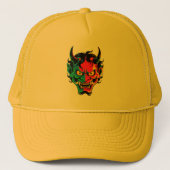 Neon Oni Rage - Kleurrijke Japanse Demon Mask Vect Trucker Pet (Voorkant)