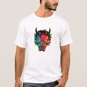Neon Oni Rage Kleurrijke Japanse Demon Mask Vector T-shirt (Voorkant)