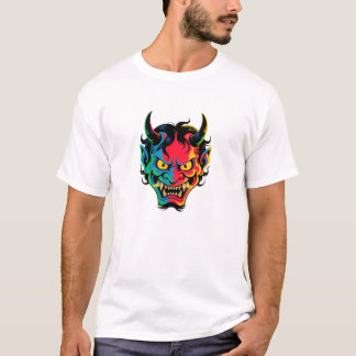 Neon Oni Rage Kleurrijke Japanse Demon Mask Vector T-shirt