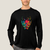 Neon Oni Rage Kleurrijke Japanse Demon Mask Vector Tri-Blend Shirt (Voorkant volledig)