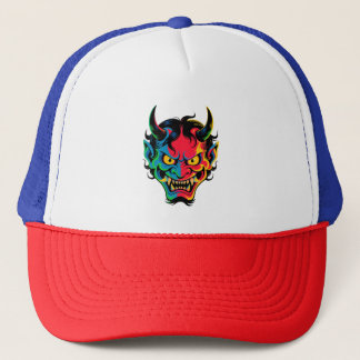 Neon Oni Rage Kleurrijke Japanse Demon Mask Vector Trucker Pet