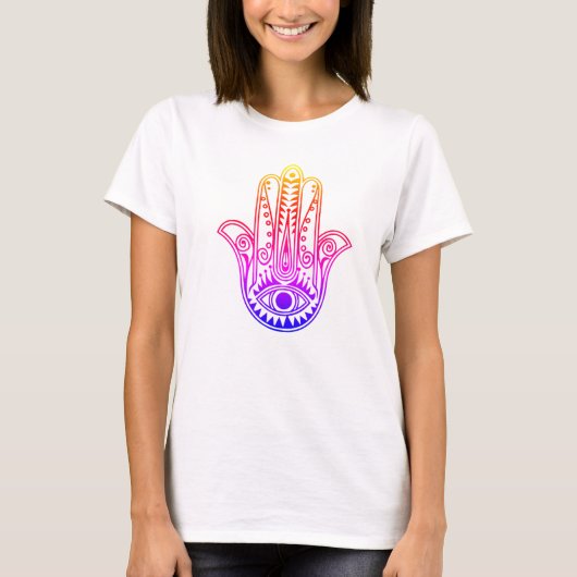Neon ontwerp Hamsa Hand op vrouwen T-shirt. T-shirt (Voorkant)