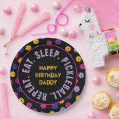 Neon op zwarte pickleball, aangepaste naam papieren bordje (Feest)