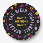 Neon op zwarte pickleball, aangepaste naam papieren bordje (Voorkant)