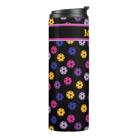 Neon op zwarte pickleball, aangepaste naam thermosbeker (Gedraaid links)