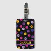 Neon op zwarte pickleball, aangepaste tekst bagagelabel (Voorkant (verticaal))