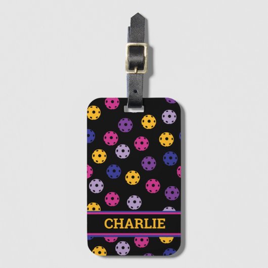 Neon op zwarte pickleball, aangepaste tekst bagagelabel (Voorkant (verticaal))