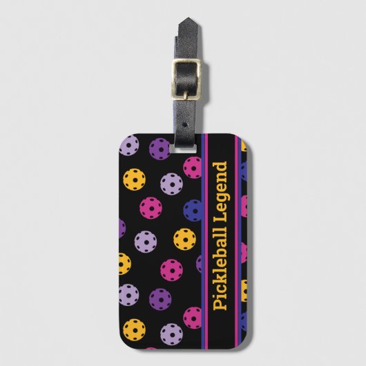 Neon op zwarte pickleball, aangepaste tekst bagagelabel (Voorkant (verticaal))