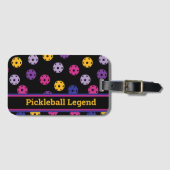 Neon op zwarte pickleball, aangepaste tekst bagagelabel (Voorkant (horizontaal))