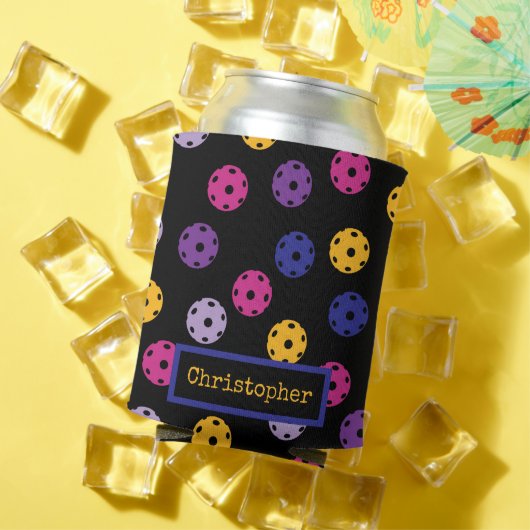 Neon op zwarte pickleball, aangepaste tekst blikjeskoeler (Insitu Zomer)