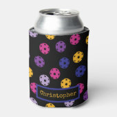 Neon op zwarte pickleball, aangepaste tekst blikjeskoeler (Blikje Voorkant)