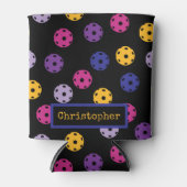 Neon op zwarte pickleball, aangepaste tekst blikjeskoeler (Voorkant)