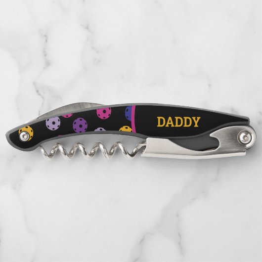 Neon op zwarte pickleball, aangepaste tekst kurkentrekker (Achterkant)