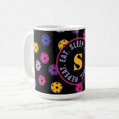 Neon op zwarte pickleball, met initiaal  koffiemok (Voorkant links)