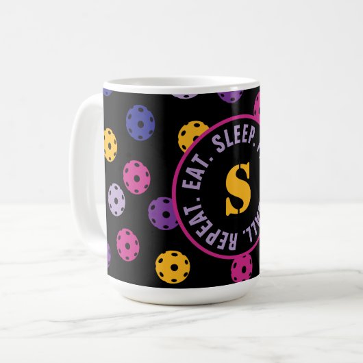 Neon op zwarte pickleball, met initiaal koffiemok (Voorkant links)