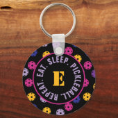 Neon op zwarte pickleball, met initiaal sleutelhanger (Voorkant)