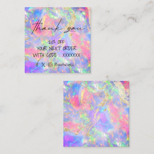 neon opal dank u voor uw bestellingsplek vierkante visitekaartje (Voorkant / Achterkant)