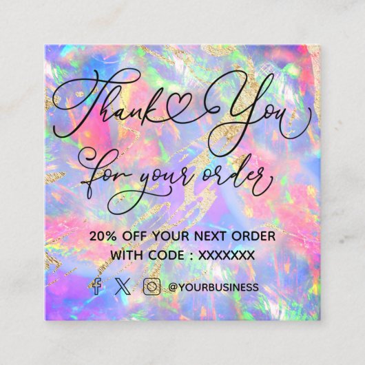 Neon Opal Stone Bedankt voor uw bestelling Vierkante Visitekaartje (Voorkant)