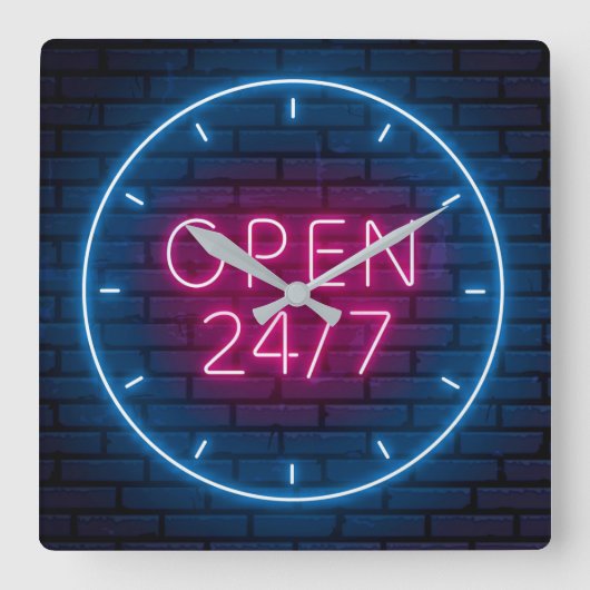 Neon Open Sign Square Wall klok (Voorkant)
