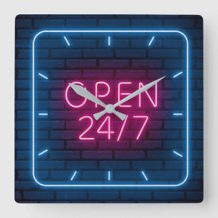 Neon Open Sign Square Wall klok