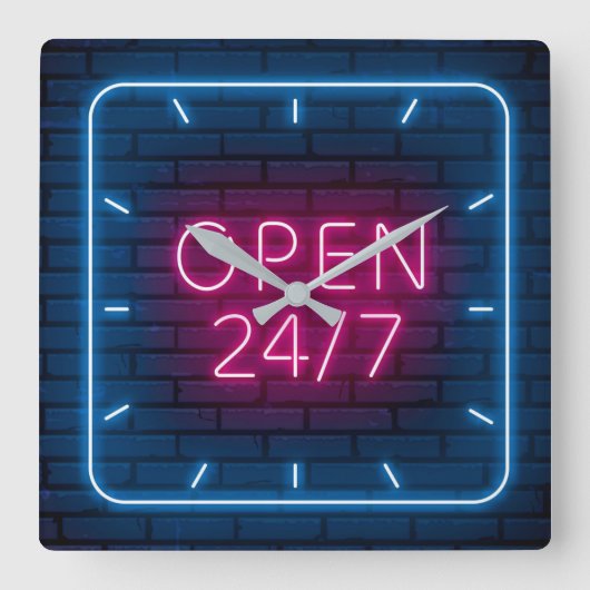 Neon Open Sign Square Wall klok (Voorkant)