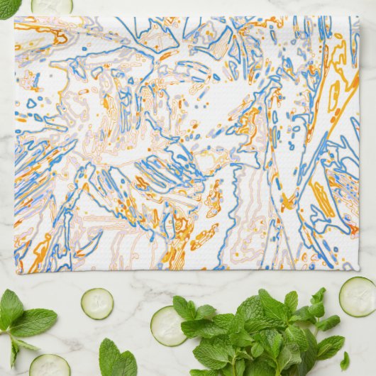 Neon Orange Yellow Blue Curvy Line Pattern -COOL Theedoek (Gevouwen)