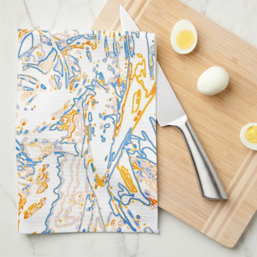 Neon Orange Yellow Blue Curvy Line Pattern -COOL Theedoek (Quarter Fold)