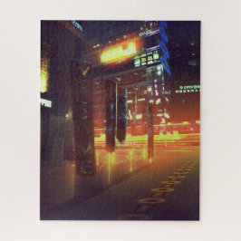 Neon Oranje Cyberpunk City Legpuzzel