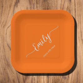 neon oranje elegant script papieren bordje