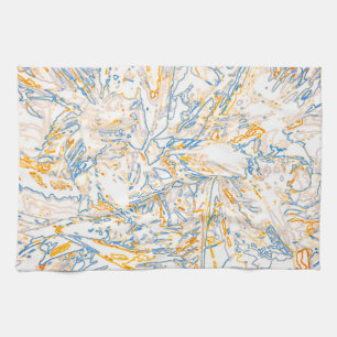 Neon Oranje Geel Blauw Kromlijnig Patroon -COOL Theedoek