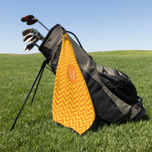 neon oranje geel chevron - voeg monogram toe golfhanddoek (Groen)