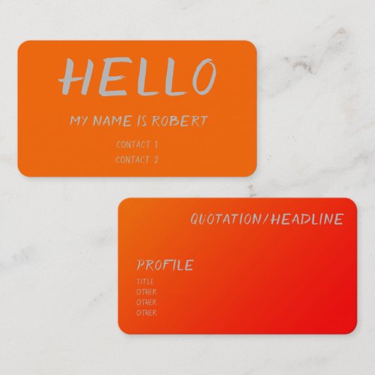 neon oranje - Hallo visitekaartje (Voorkant / Achterkant)