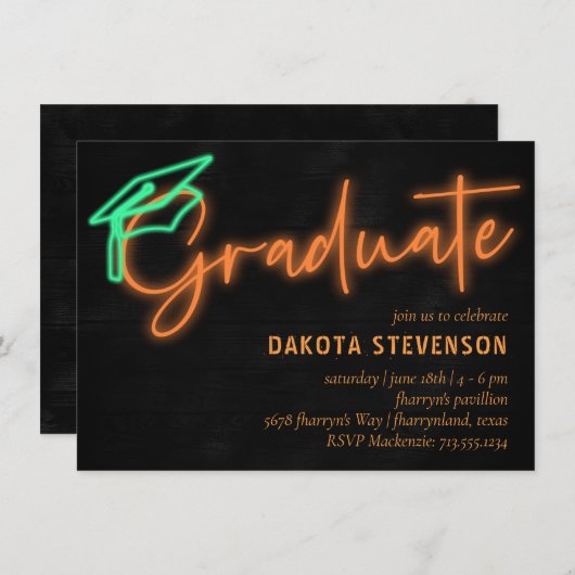 Neon Oranje lichtgloed | Modern Retro-Afstuderen Kaart (Voorkant / Achterkant)