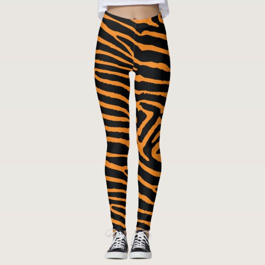 Neon Oranje Tiger Striped Leggings (Voorkant)