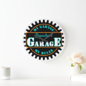 Neon Oranje Turquoise Blue Garage Text op Black Grote Klok (Huis)