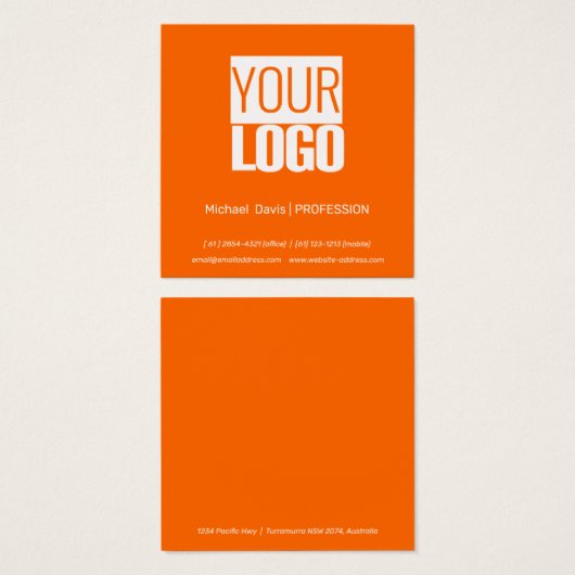 neon oranje - voeg uw gewaagde logo toe vierkante visitekaartjes (Voorkant /achterkant)