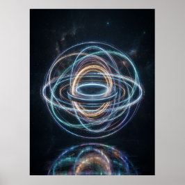 Neon Orbitale Ringen Abstracte Ruimte Poster