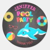 NEON ORCA OPBLAASBARE POOL PARTY RONDE STICKER (Voorkant)