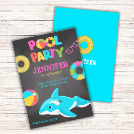 NEON ORCA OPBLAASBARE POOL PARTY UITNODIGING