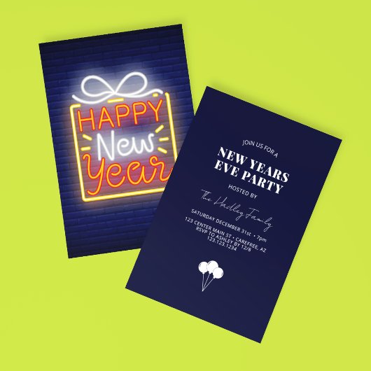 Neon Oud en Nieuw Feest Kaart