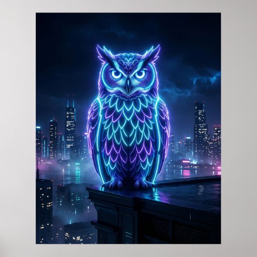 Neon Owl Midnight Skyline Poster (Voorkant)