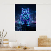 Neon Owl Midnight Skyline Poster (Keuken)