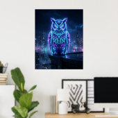Neon Owl Midnight Skyline Poster (Thuiskantoor)
