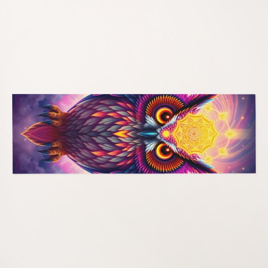 Neon Owl Portrait: Psychedelic Swirl Art Yogamat (Achterkant (horizontaal))