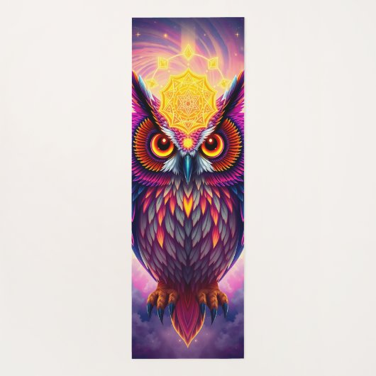 Neon Owl Portrait: Psychedelic Swirl Art Yogamat (Achterkant)
