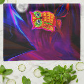 Neon Owl Thunderstorm Flash Theedoek (Gevouwen)